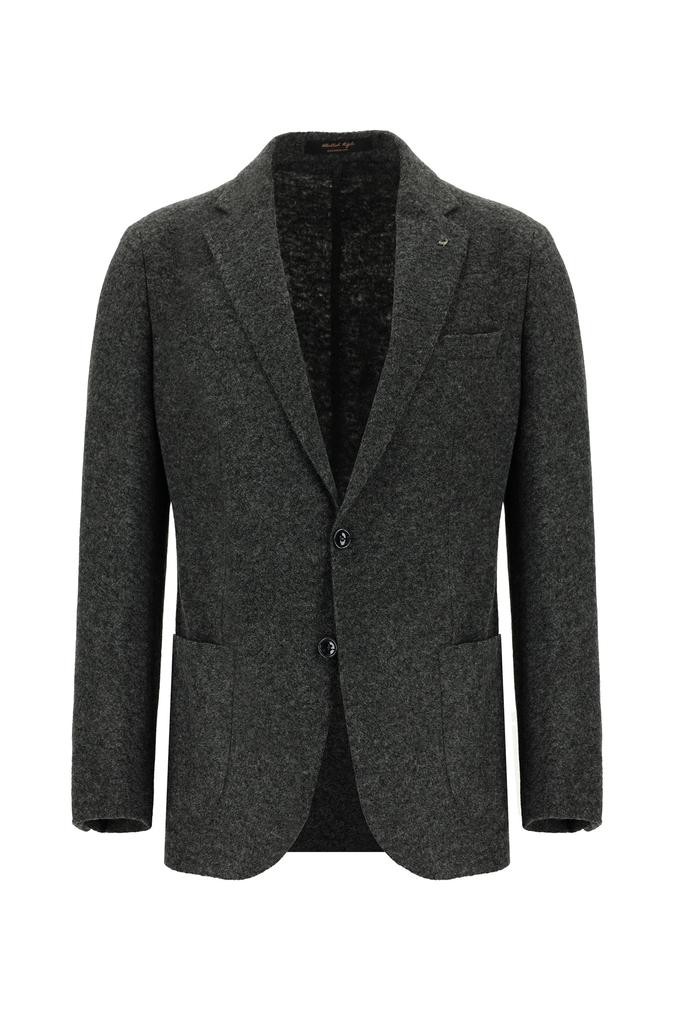 Orta Antrasit Slim Fit Dar Kesim İtalyan Yünlü Örme Ceket