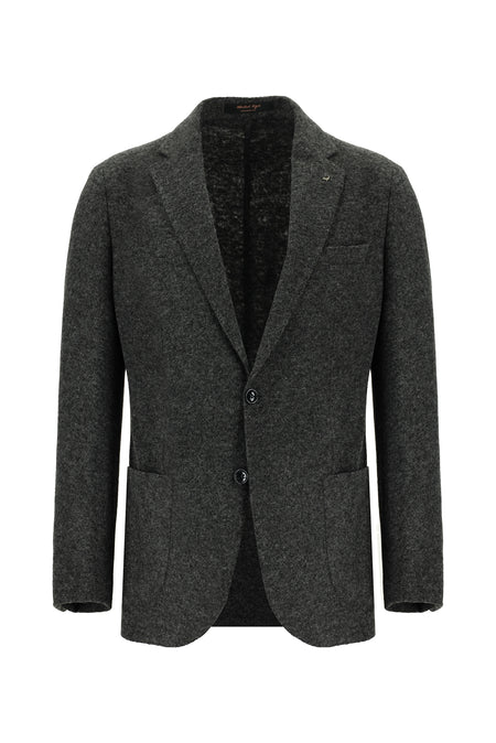 Orta Antrasit Slim Fit Dar Kesim İtalyan Yünlü Örme Ceket