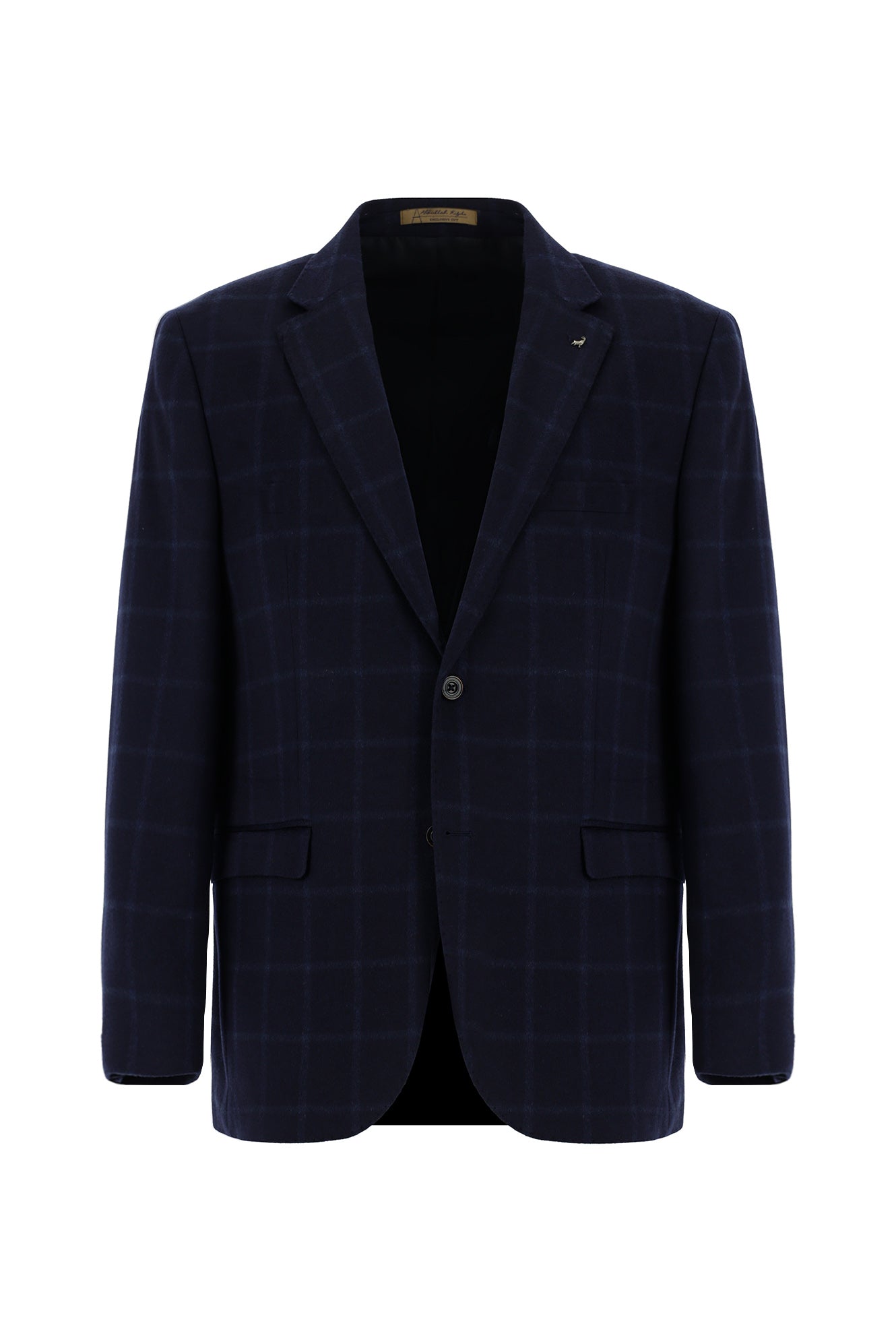 Koyu Lacivert Relaxed Fit Rahat Kesim Kareli Kaşmir Ceket