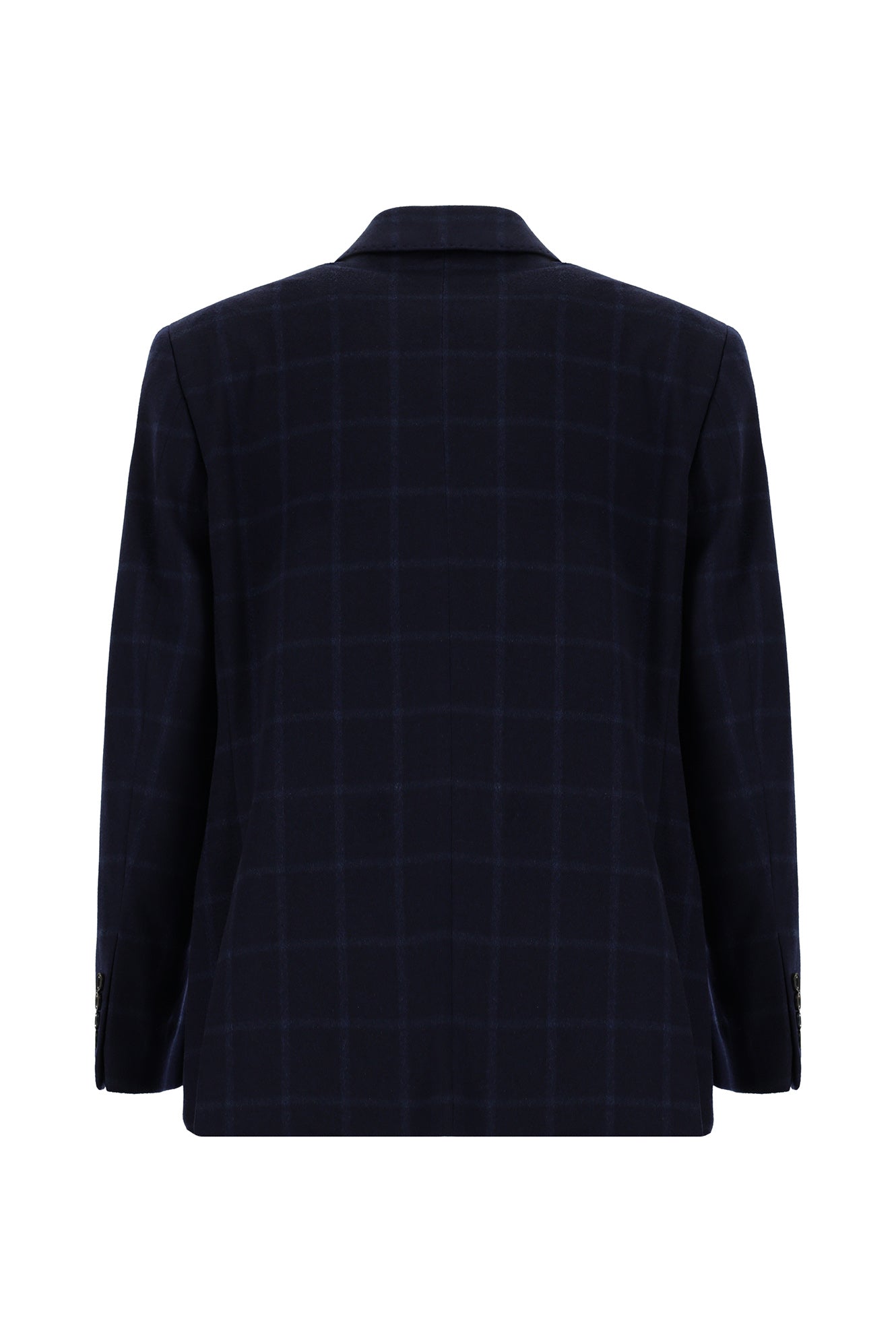 Koyu Lacivert Relaxed Fit Rahat Kesim Kareli Kaşmir Ceket