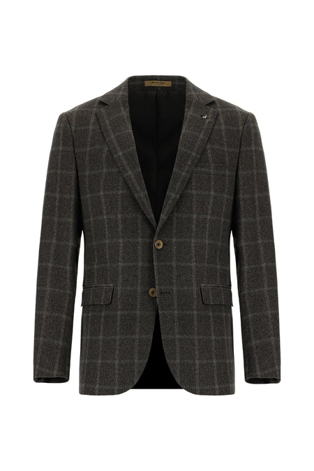 Orta Kahve Relaxed Fit Rahat Kesim Kareli Kaşmir Ceket