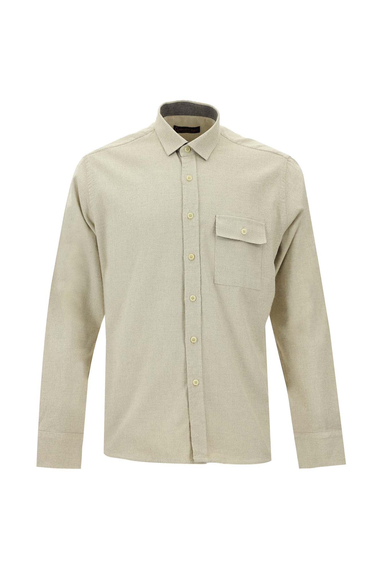 Açık Bej Uzun Kol Regular Fit Desenli Spor Pamuklu Gömlek