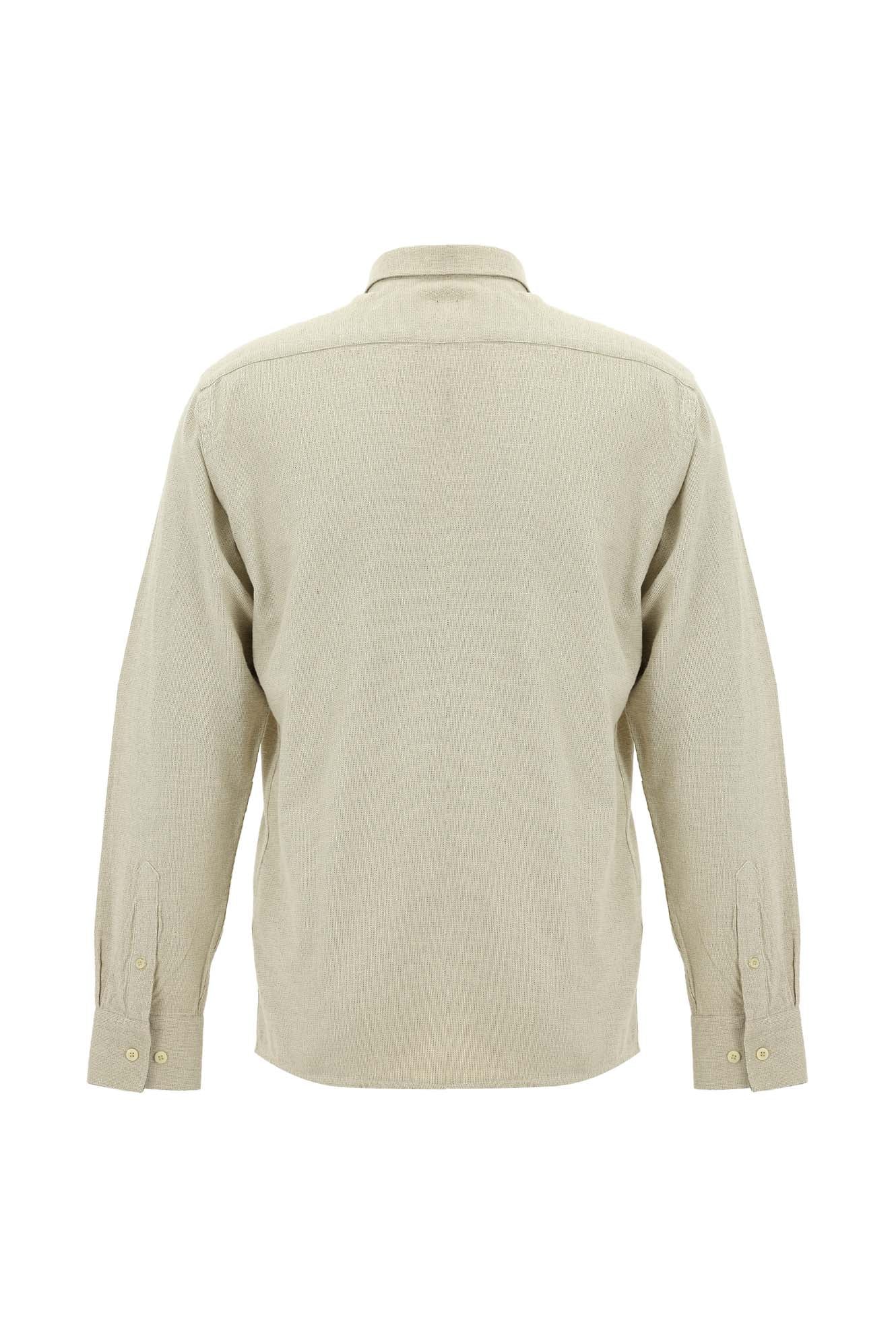 Açık Bej Uzun Kol Regular Fit Desenli Spor Pamuklu Gömlek