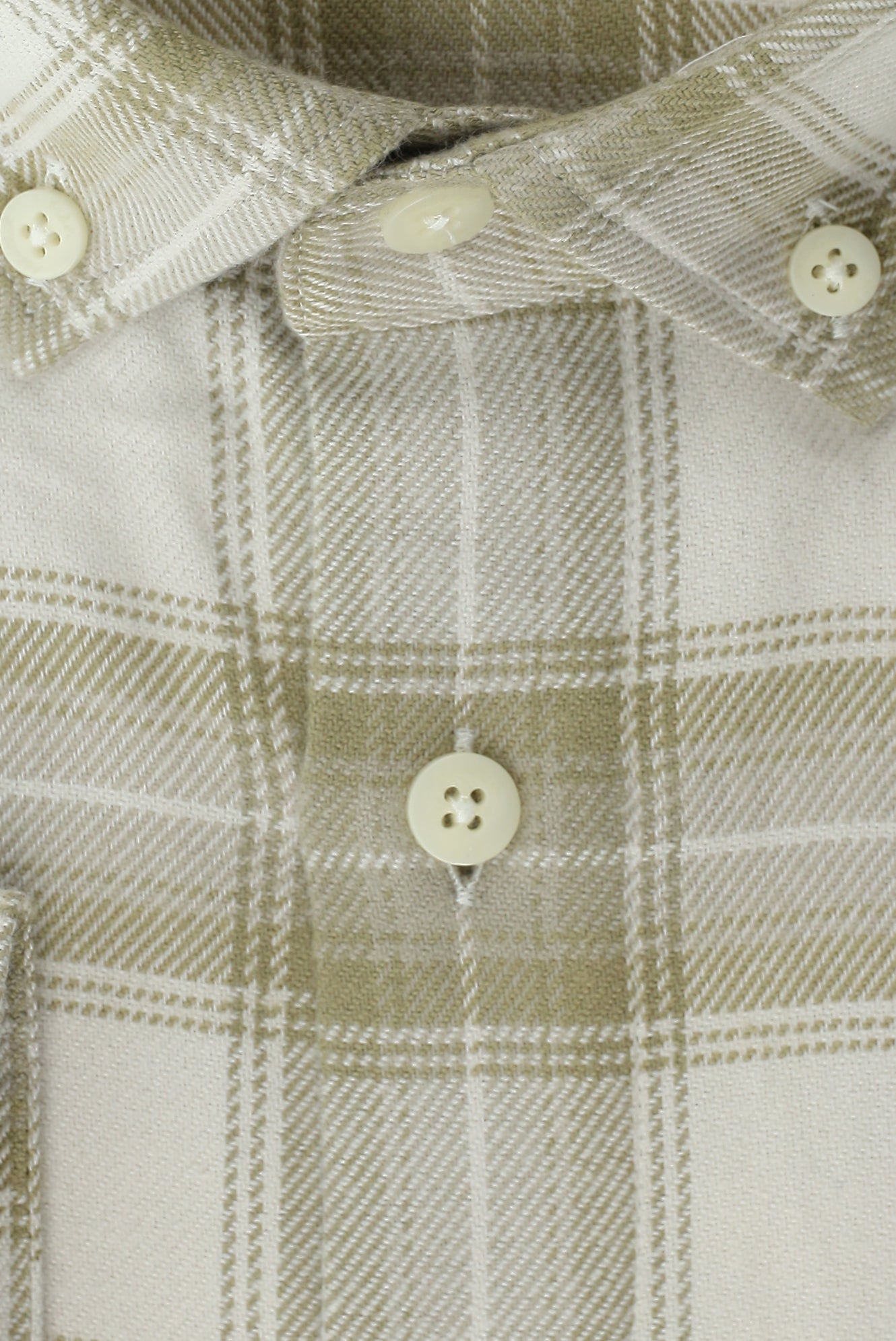 Orta Bej Büyük Beden Uzun Kol Pamuk Ekose Düğmeli Yaka Oduncu Gömlek