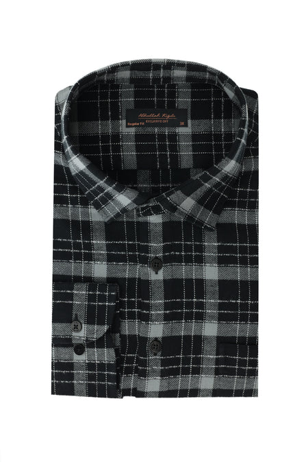 Siyah Büyük Beden Uzun Kol Pamuk Ekose Oduncu Gömlek