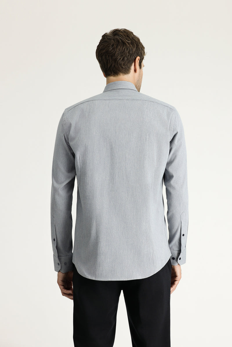 Açık Mavi Uzun Kol Slim Fit Dar Kesim Desenli Pamuklu Oduncu Gömlek