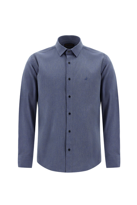 Mavi Uzun Kol Slim Fit Dar Kesim Desenli Pamuklu Oduncu Gömlek