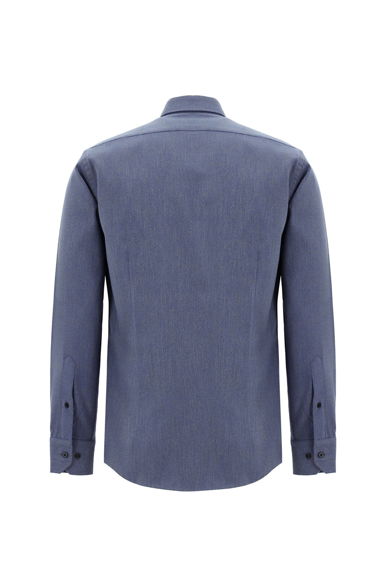 Mavi Uzun Kol Slim Fit Dar Kesim Oduncu Pamuklu Gömlek