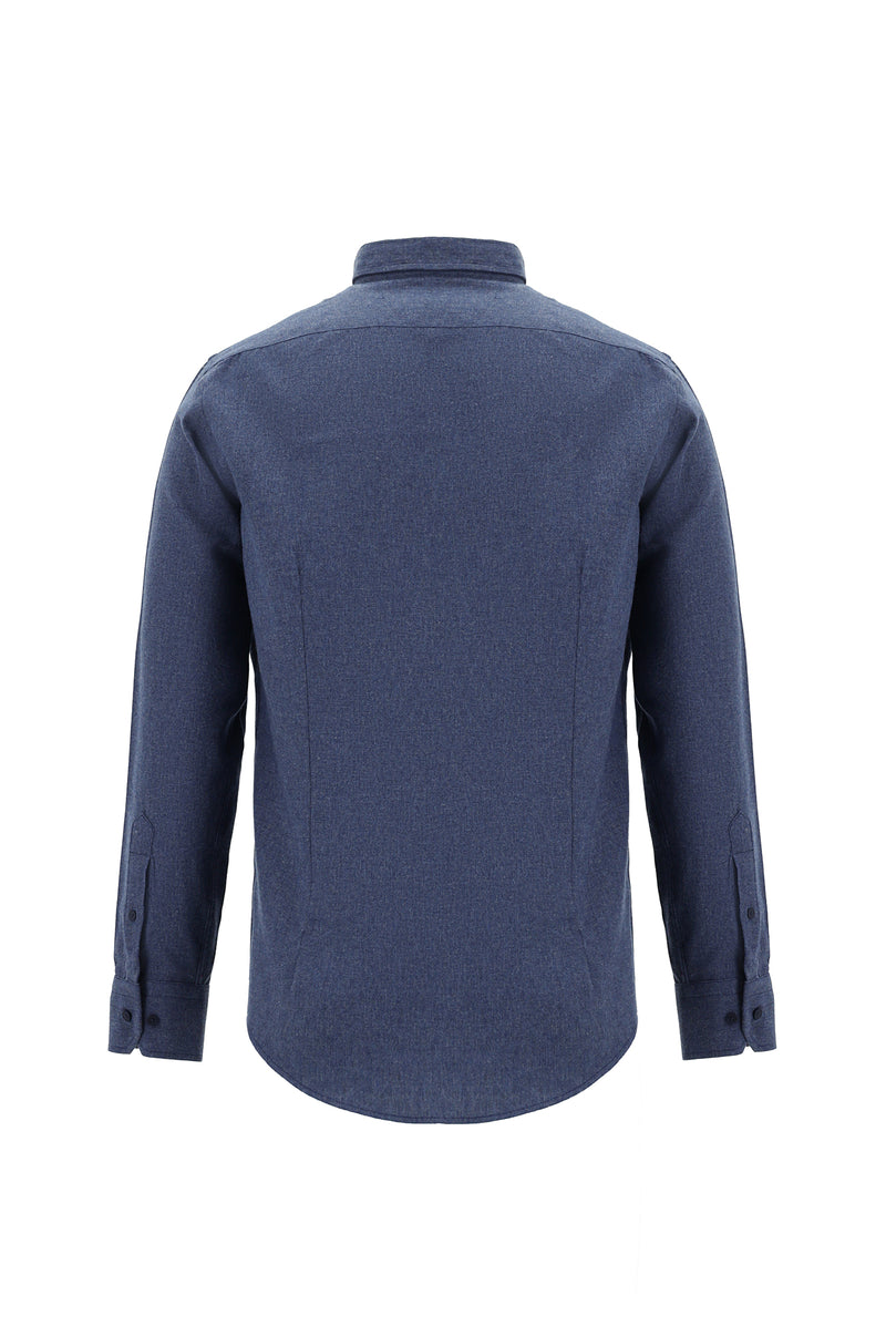 İndigo Melanj Uzun Kol Slim Fit Dar Kesim Oduncu Pamuklu Gömlek