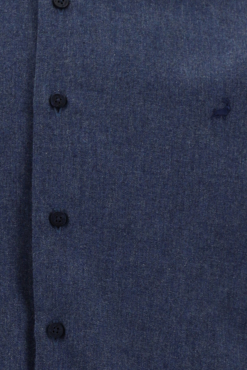 İndigo Melanj Uzun Kol Slim Fit Dar Kesim Oduncu Pamuklu Gömlek
