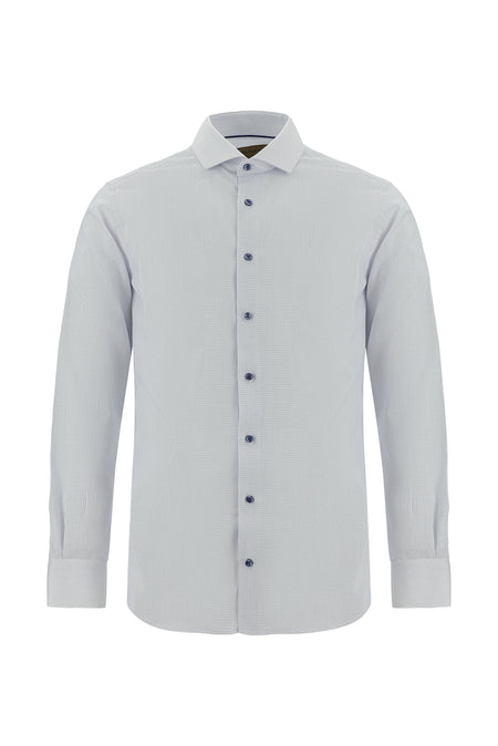Beyaz Uzun Kol Slim Fit Dar Kesim Non Iron Klasik Desenli Pamuk Gömlek