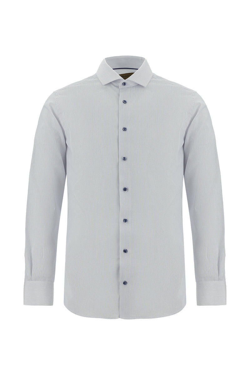 Beyaz Uzun Kol Slim Fit Dar Kesim Non Iron Klasik Desenli Pamuk Gömlek