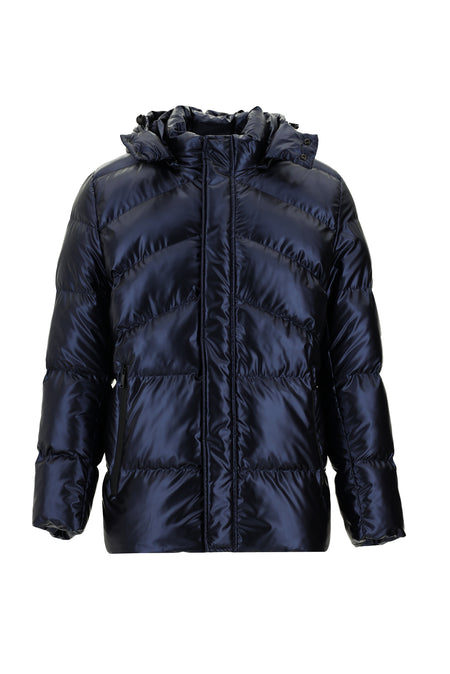 Koyu Lacivert Slim Fit Dar Kesim Kapüşonlu Spor Şişme Mont