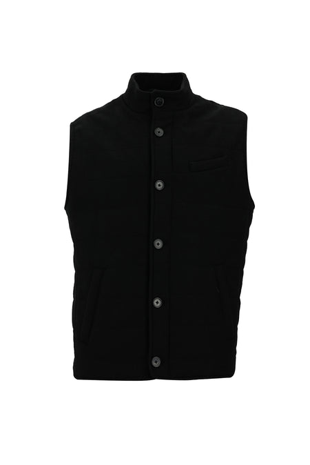 Siyah Slim Fit Dar Kesim Yünlü Kapitone Spor Yelek