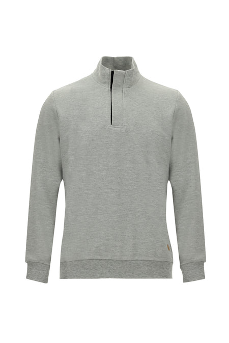 Orta Gri Melanj Yarım Balıkçı Yaka Fermuarlı Pamuklu Sweatshirt