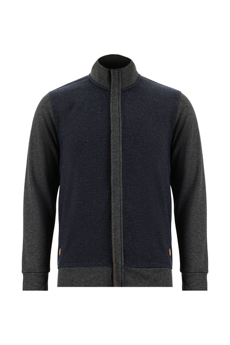 Koyu Lacivert Fermuarlı Pamuklu Sweatshirt