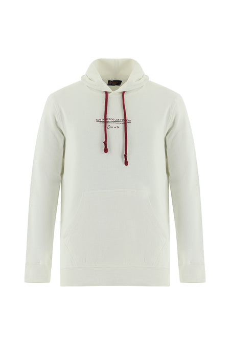 Kırık Beyaz Kapüşonlu Baskılı Pamuklu Sweatshirt