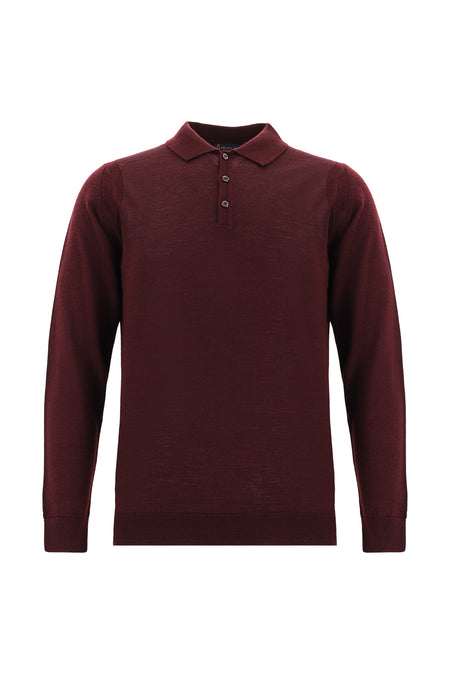 Koyu Bordo Polo Yaka Regular Fit Yünlü Triko Kazak