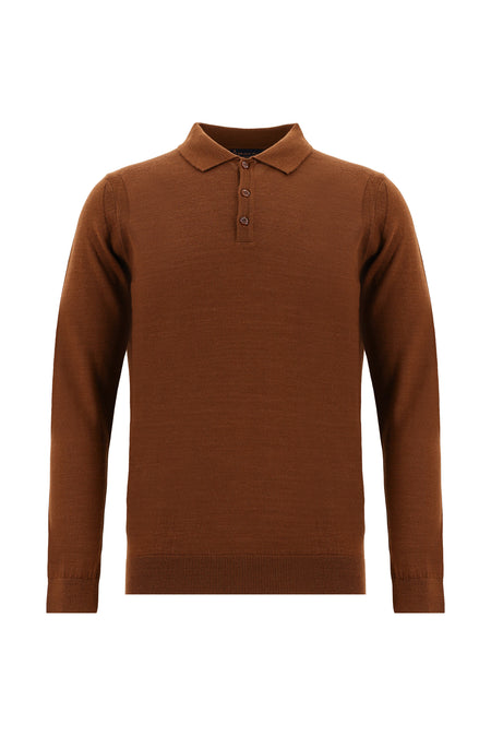 Tarçın Polo Yaka Regular Fit Yünlü Triko Kazak