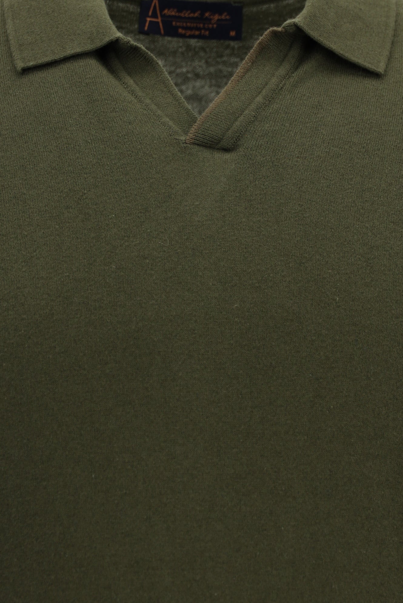 Orta Haki Polo Yaka Regular Fit Kaşmirli Triko Kazak