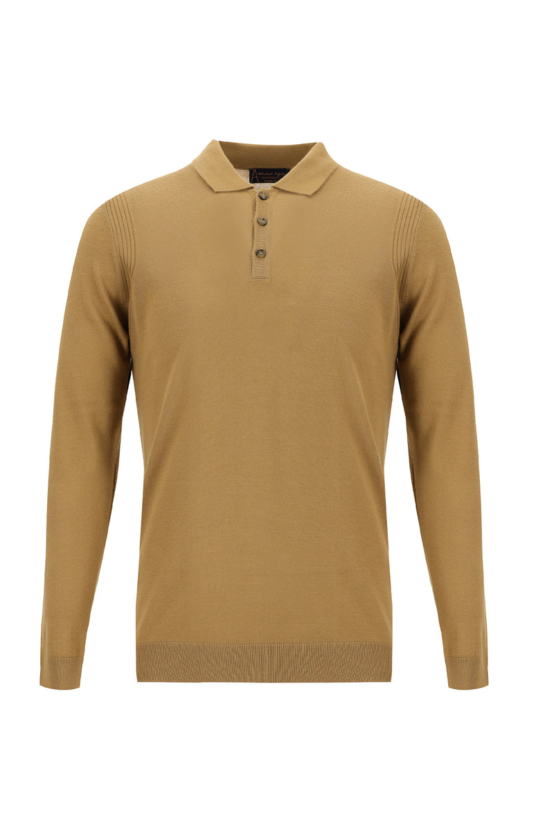 Camel Polo Yaka Regular Fit Yünlü Triko Kazak