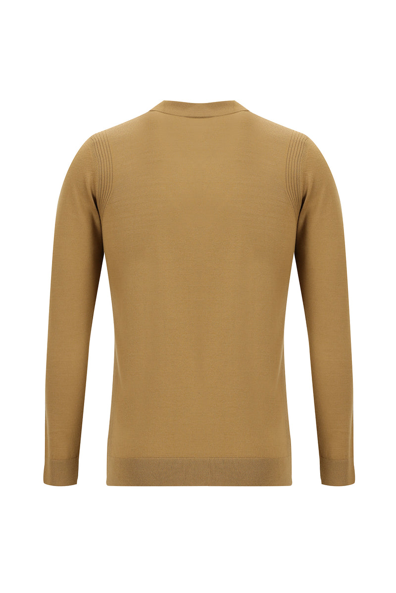 Camel Polo Yaka Regular Fit Yünlü Triko Kazak