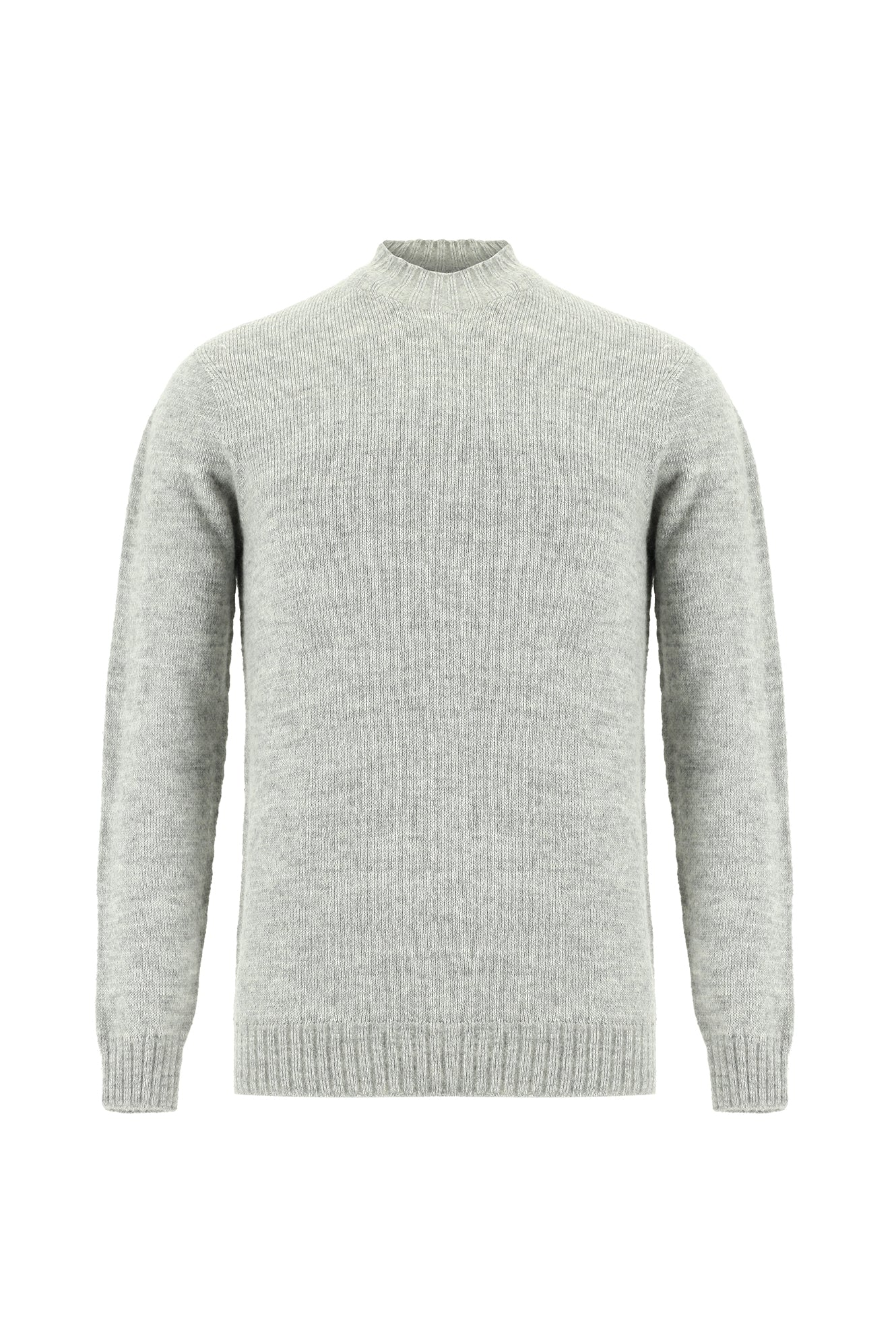 Açık Gri Yarım Balıkçı Yaka Slim Fit Dar Kesim Dikişsiz Yünlü Triko Kazak