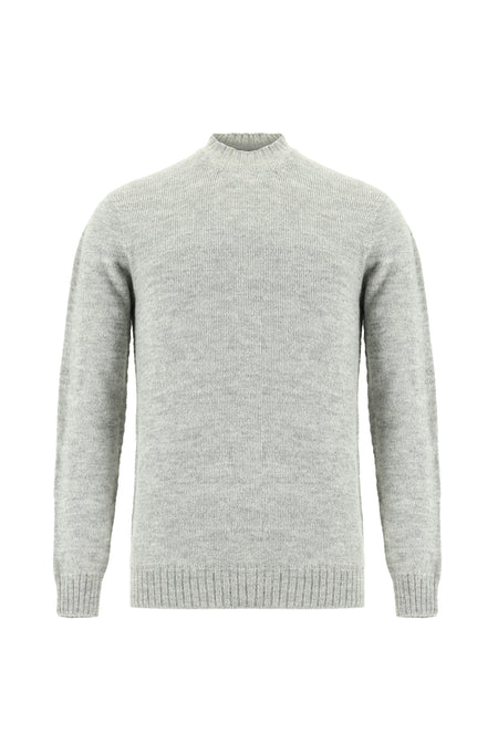 Açık Gri Yarım Balıkçı Yaka Slim Fit Dar Kesim Dikişsiz Yünlü Triko Kazak