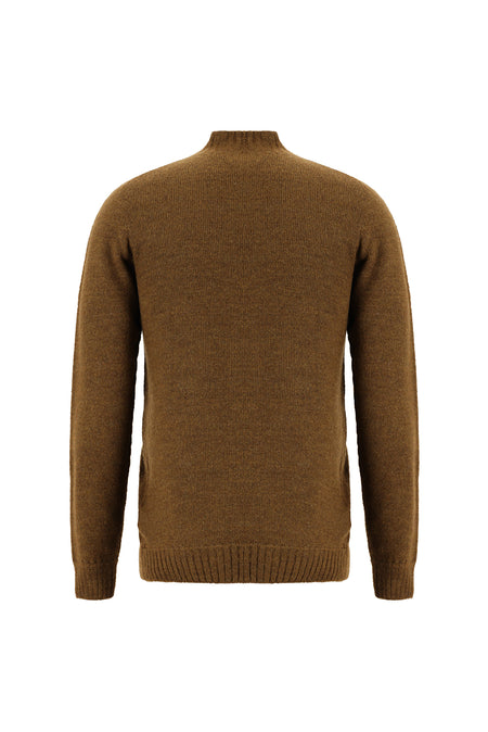 Orta Kahve Yarım Balıkçı Yaka Slim Fit Dar Kesim Dikişsiz Yünlü Triko Kazak