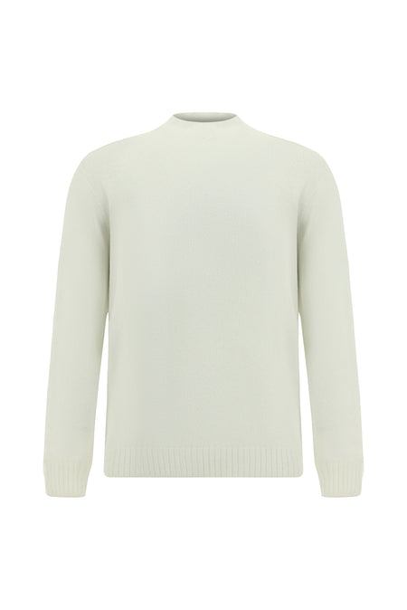 Ekru Yarım Balıkçı Yaka Slim Fit Dar Kesim Dikişsiz Yünlü Triko Kazak