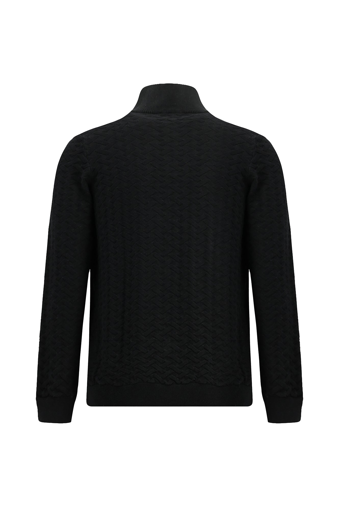 Siyah Yarım Balıkçı Yaka Regular Fit Desenli Fermuarlı Kaşmirli Triko Kazak