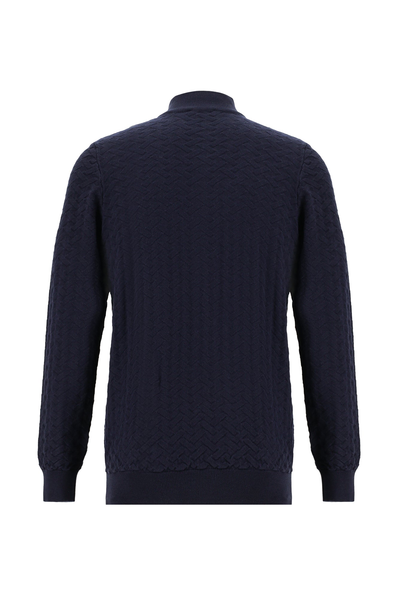 Koyu Lacivert Yarım Balıkçı Yaka Regular Fit Desenli Fermuarlı Kaşmirli Triko Kazak