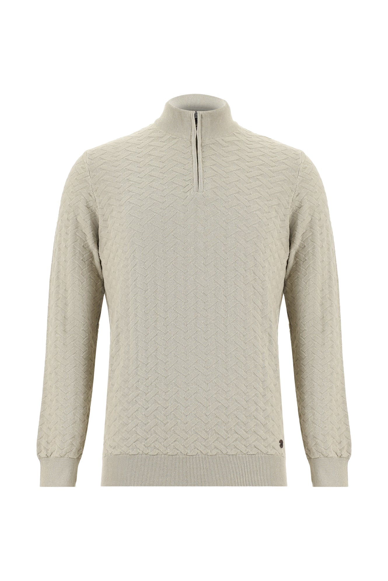 Orta Vizon Yarım Balıkçı Yaka Regular Fit Desenli Fermuarlı Kaşmirli Triko Kazak