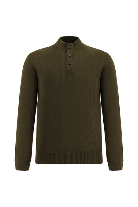 Koyu Vizon Yarım Balıkçı Yaka Slim Fit Dar Kesim Desenli Triko Kazak
