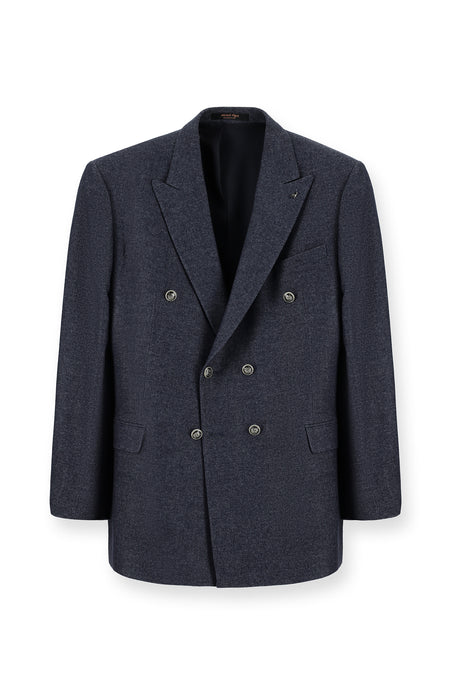 Koyu Lacivert Slim Fit Dar Kesim Yünlü Düz İtalyan Kruvaze Ceket