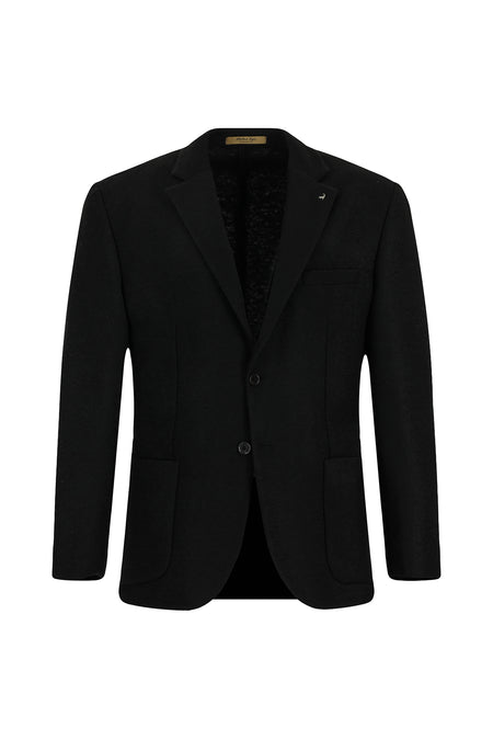 Siyah Slim Fit Dar Kesim Spor Yünlü İtalyan Ceket