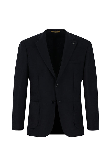 Koyu Lacivert Slim Fit Dar Kesim Spor Yünlü İtalyan Ceket