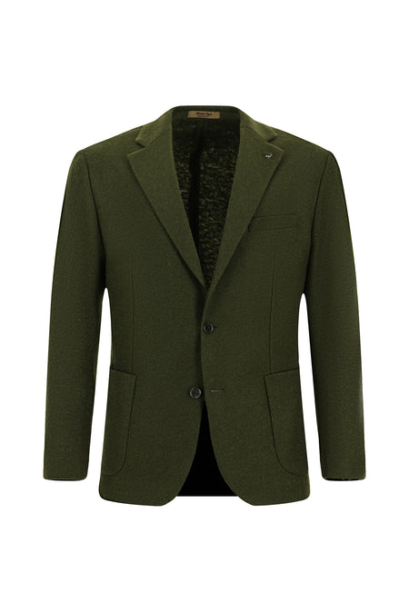 Orta Haki Slim Fit Dar Kesim Spor Yünlü İtalyan Ceket