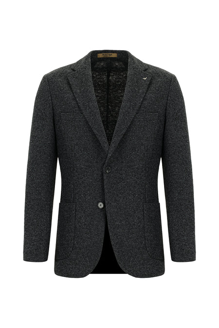 Orta Antrasit Slim Fit Dar Kesim Spor Yünlü İtalyan Ceket