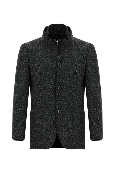 Koyu Antrasit Slim Fit Dar Kesim Spor Yünlü İtalyan Ceket