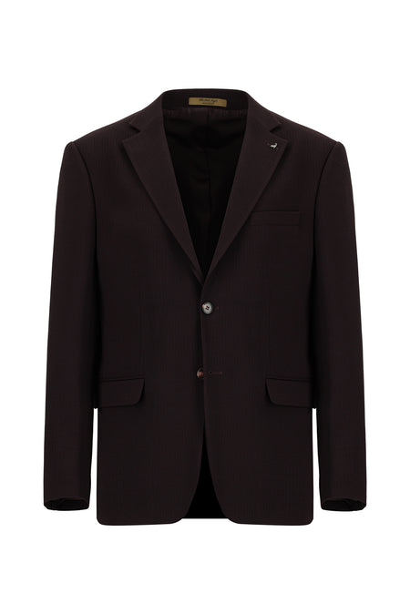 Koyu Bordo Relaxed Fit Rahat Kesim Yünlü Kaşmirli Klasik Ceket