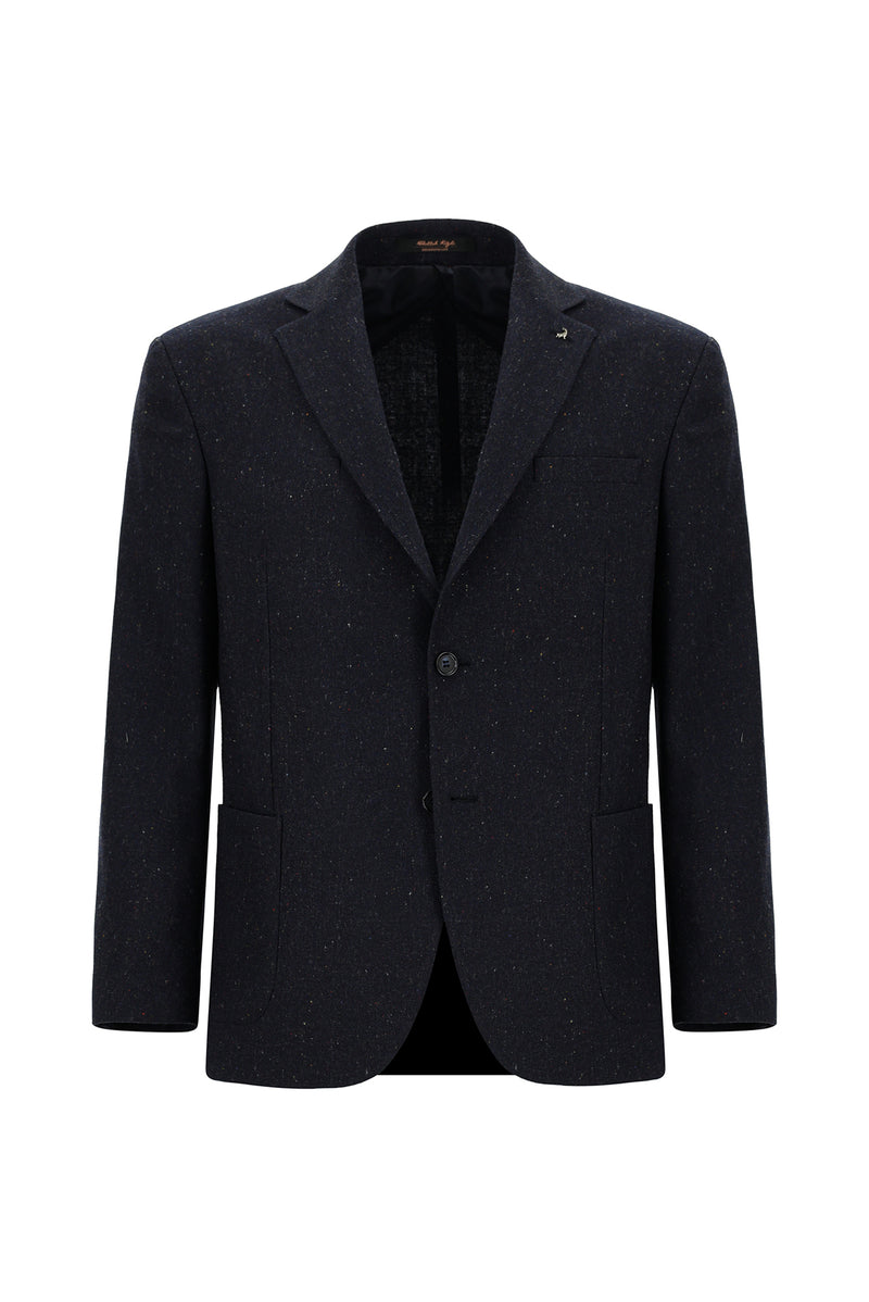 Koyu Lacivert Super Slim Fit Ekstra Dar Kesim Spor Yünlü Ceket