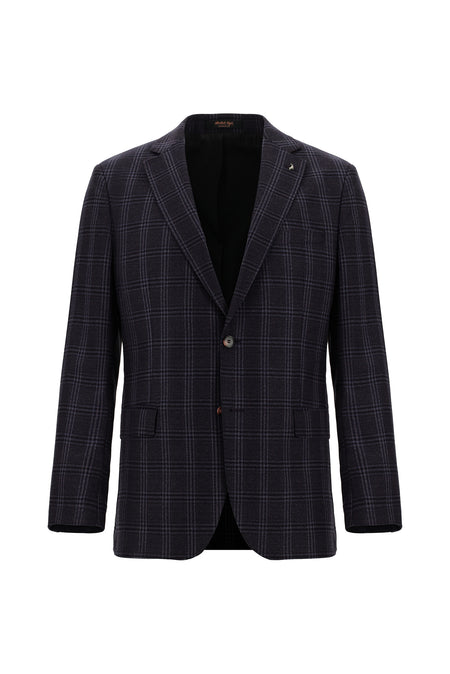 Koyu Bordo Regular Fit Yünlü Ekose Ceket