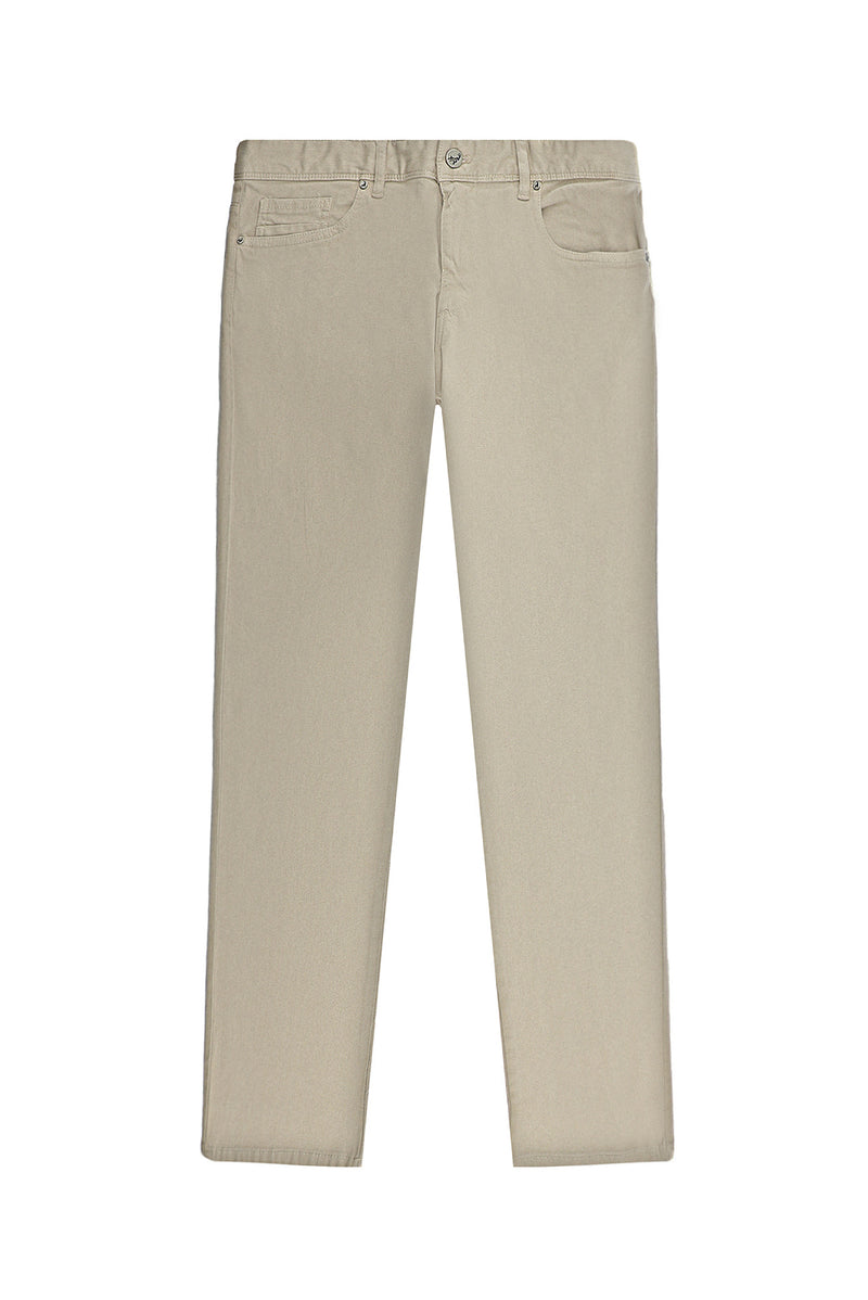 Krem Slim Fit Dar Kesim Likralı Kanvas / Chino Pantolon