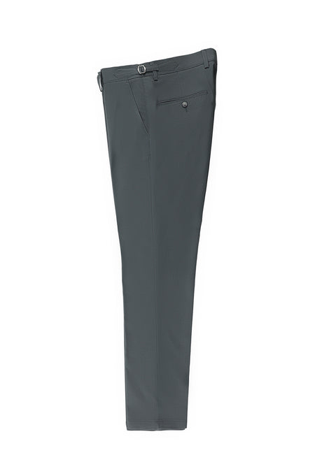 Orta Füme Slim Fit Dar Kesim Likralı Tokalı Kanvas / Chino Pantolon