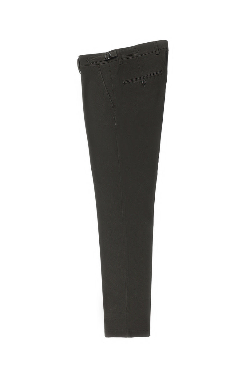 Koyu Kahve Slim Fit Dar Kesim Likralı Tokalı Kanvas / Chino Pantolon