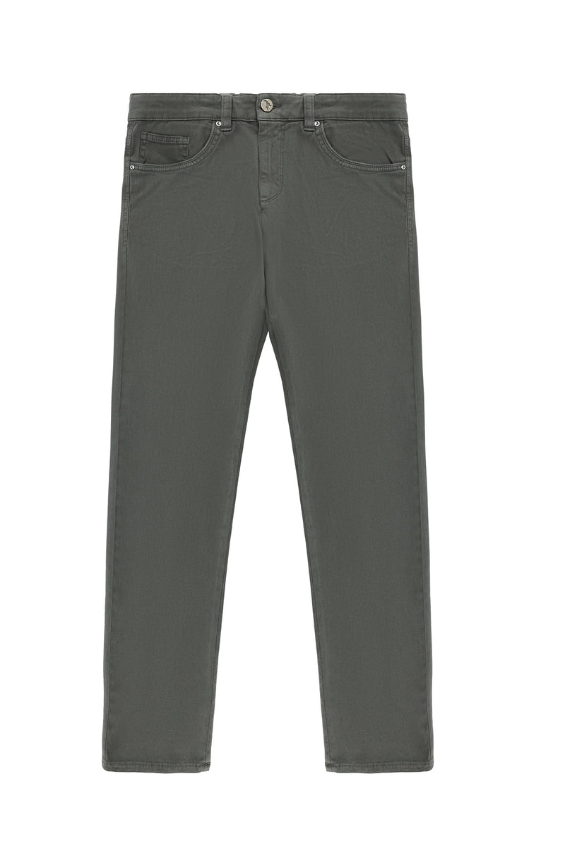Koyu Antrasit Slim Fit Dar Kesim Lyocell Karışımlı Kanvas / Chino Pantolon