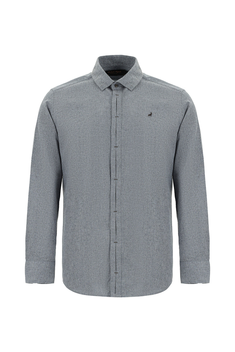 Mavi Uzun Kol Slim Fit Dar Kesim Oduncu Pamuklu Punterezli Gömlek