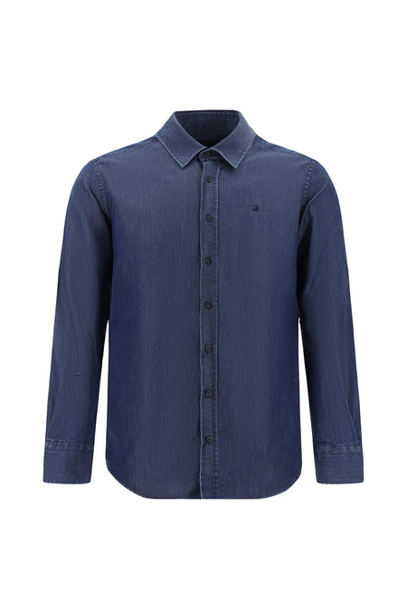 Koyu Lacivert Uzun Kol Slim Fit Dar Kesim Spor Pamuklu Gömlek