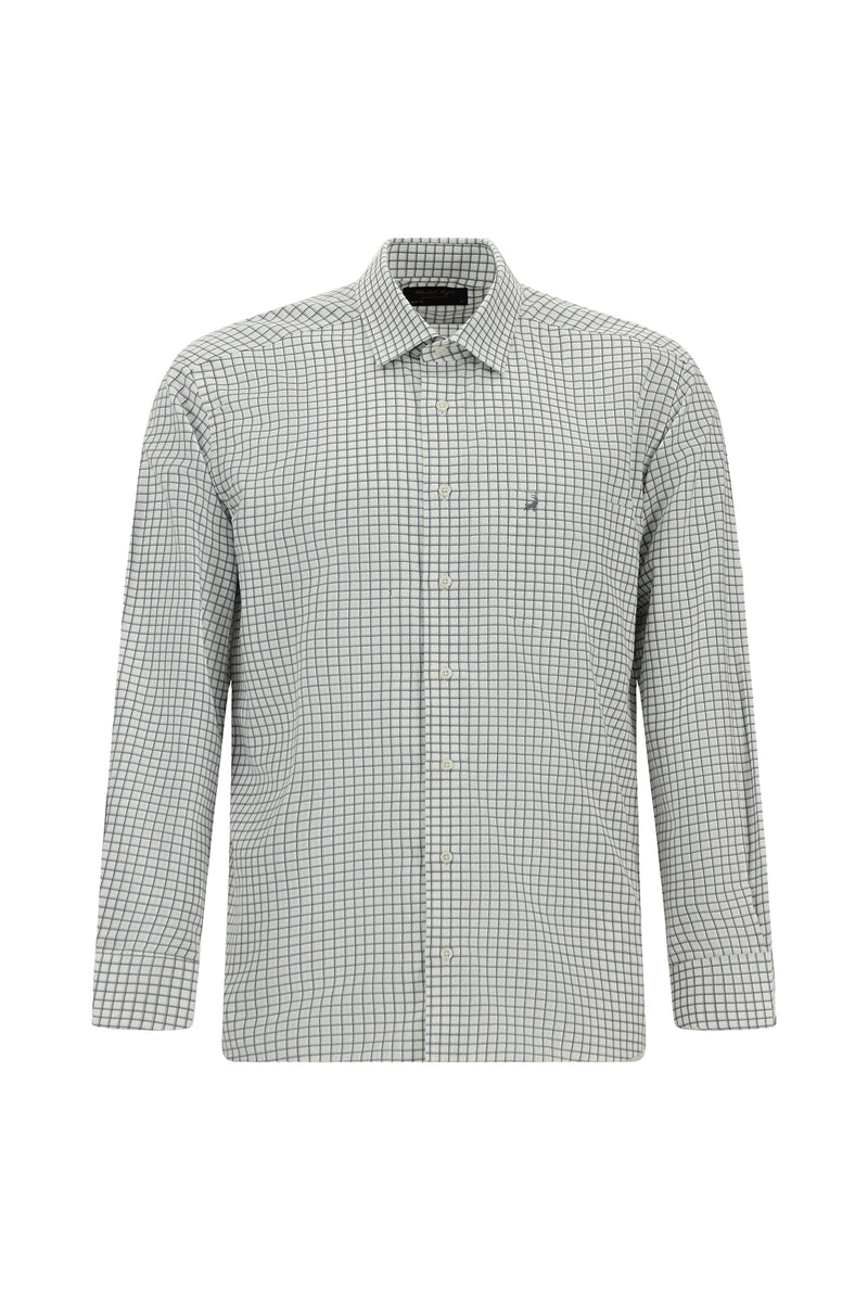 Orta Gri Uzun Kol Klasik Ekose Cepli Pamuk Gömlek